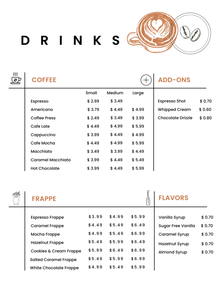 Cup o Cafe Menu